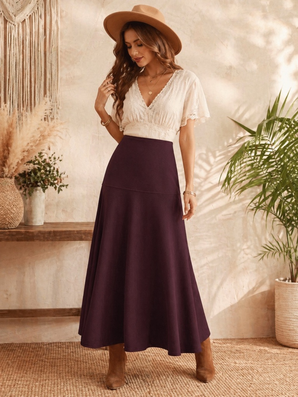 OGL FuzzLuxe Flared Maxi Skirt - Ruby